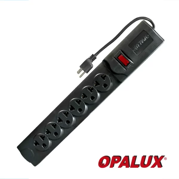 SUPRESOR DE PICO "OPALUX" 0.9 CMT. 6TOMAS UNIVERSALES C/SWICTH RESET HIGH QUALITY CABLE 16AWG CJX24