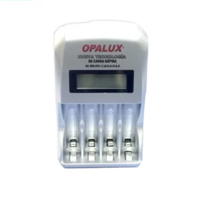 Cargador de pilas recargables marca "Opalux" de 1 a 4 pilas AA o AAA Nicd o NiMh con display indicador