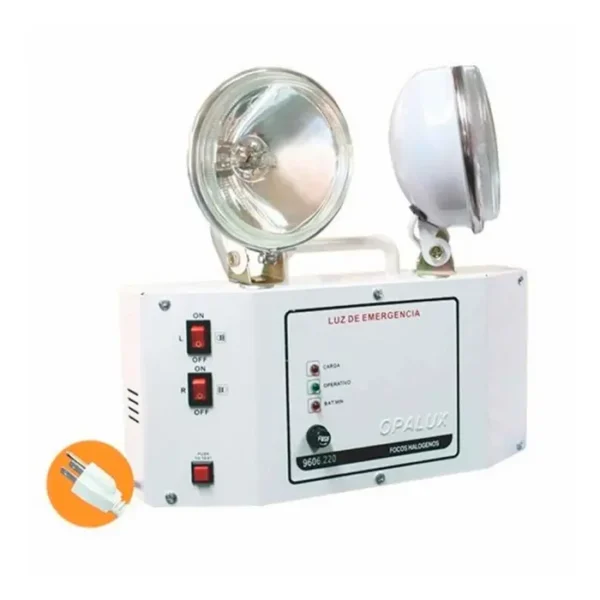 LUZ DE EMERGENCIA OPALUX 40W 90 MIN/03 HRS CON UN SOLO FARO 120 MTS HALOGENA TOMA A TIERRA