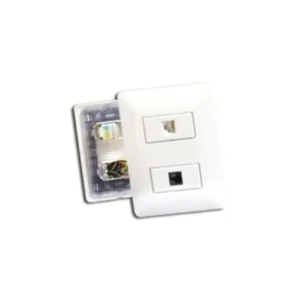 Toma placa de doble entrada RED Cat 5E + Telefonía línea “ABITARE” color blanco diseño Italiano marca “Opalux”