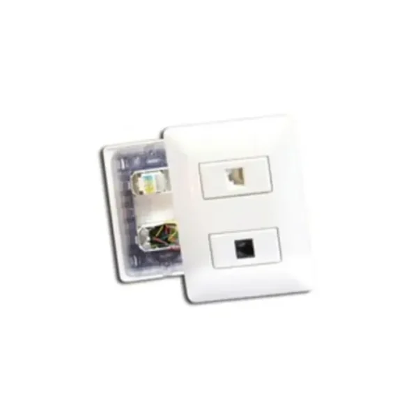 Toma placa de doble entrada RED Cat 5E + Telefonía línea “ABITARE” color blanco diseño Italiano marca “Opalux”