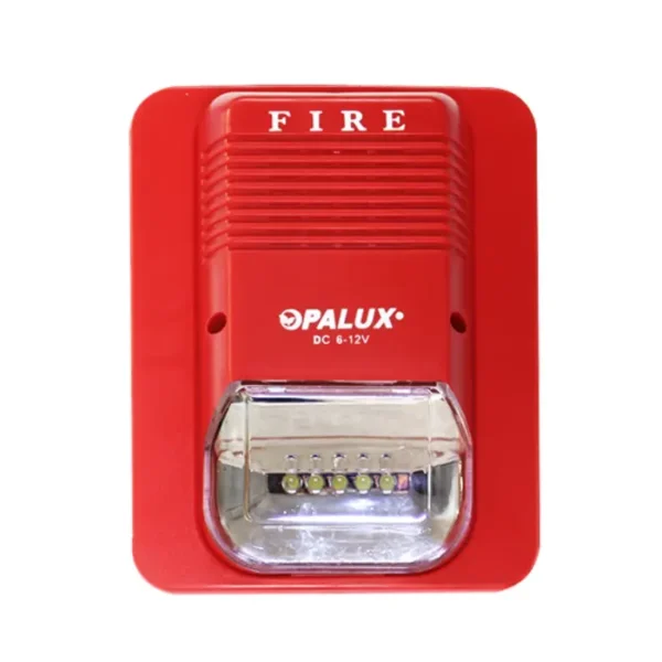 Sirena estrobo LED 6v-24v “Opalux” color rojo FIRE para sistemas de alarmas contra incendio centralizados