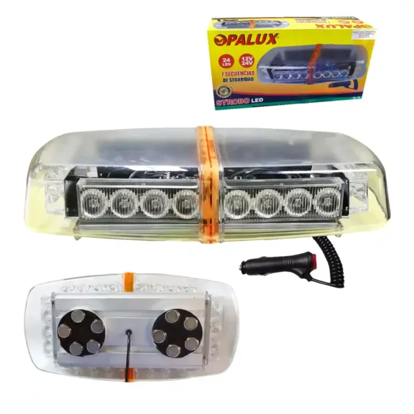 Sirena Patrullero LED 12v/24V  con 7 secuencias 24 leds base inmantada