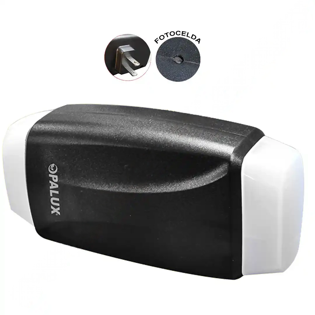 Luz guia LED con fotocelda para interiores (se activa automaticamente en la oscuridad) con enchufe 220v.  color negro "Opalux"