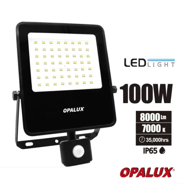 REFLECTOR LED 100W OPALUX 60 LEDS 8000LM 7000K CON SENSOR IP65