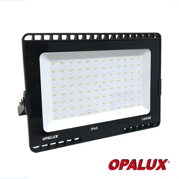 REFLECTOR LED SMD 100W OPALUX 96 LEDS 8500LM 3000K SLIM 85-265V AC LUZ CALIDA COLOR NEGRO IP65
