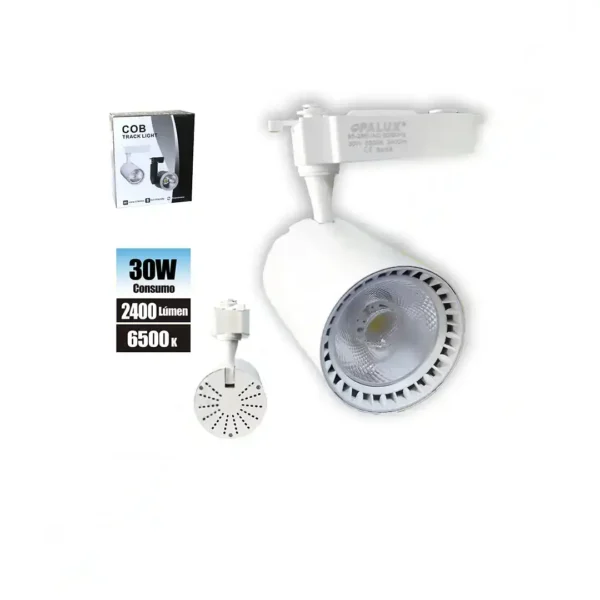 Spotlight led para riel 30W "Opalux" direccionable color blanco con luz blanca 6500K 2400 lumens 35,000hrs