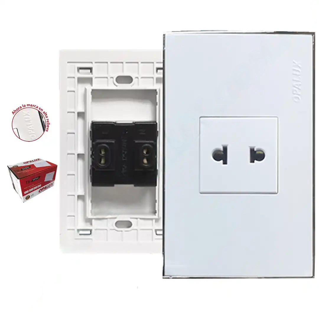 Tomacorriente simple línea “ELEGANT” color blanco diseño Italiano marca “Opalux”