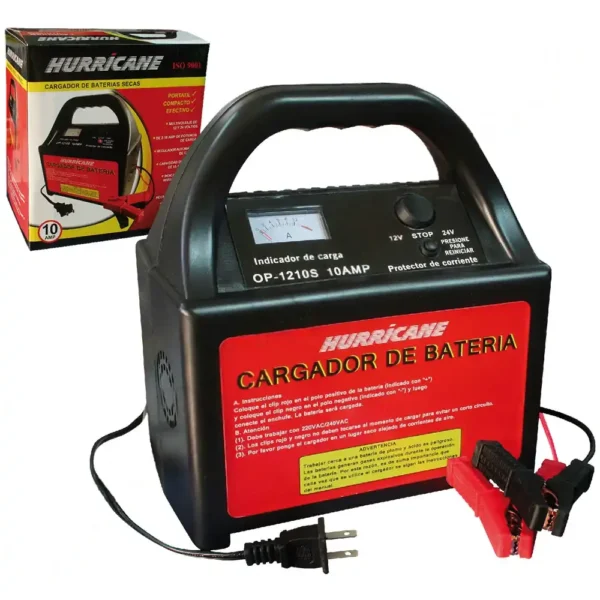 OP-1210S Cargador de batería seca con amperímetro analógico 10AMP "HURRICANE"