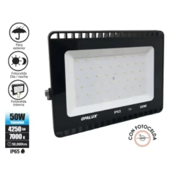 REFLECTOR LED 150W OPALUX 144 LEDS 12750LM 3000K 50,000HRS LUZ CALIDA DELGADO SLIM COLOR NEGRO IP65 EXTERIORES 85-265V