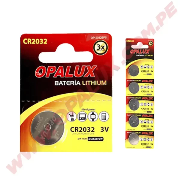 Pilas para reloj y otros equipos CR2032 3V de Lithium blister por 5 unidades "Opalux"