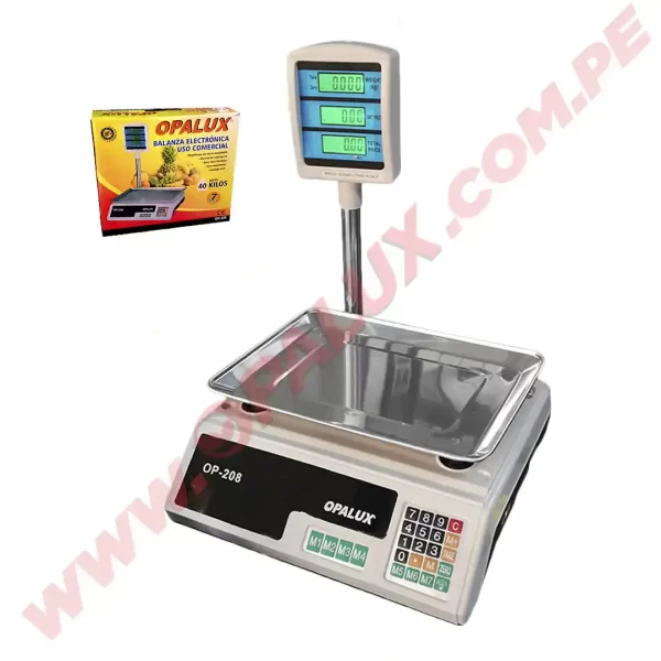 Balanza electrónica digital de mesa 40Kgs “Opalux” LCD recargable con brazo y batería 4v4Ah 220v