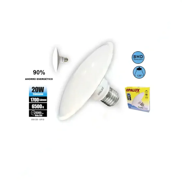 FOCO UFO E27 20W OPALUX 1700LM 6500K 25000HRS LUZ BLANCA 110V-240V