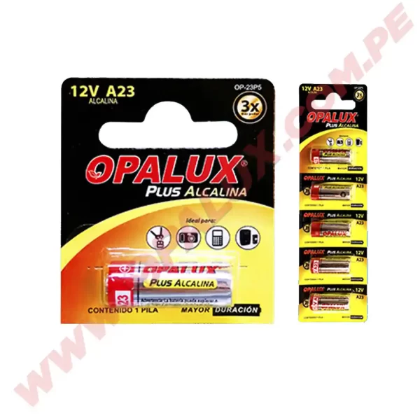 Pila Alcalina A23 Plus 12v Blister x 5 unidades individuales mayor duracion “Opalux”