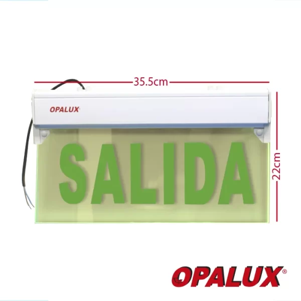 Señal de seguridad LED “Opalux” 35.5x22cm iluminada mica “SALIDA” 6 Hrs 5 leds cumple INDECI incluye accesorios 3 tipo de montaje cuerpo ABS blanco