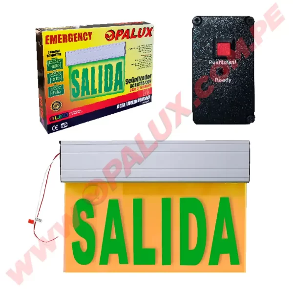 Señal de seguridad LED “Opalux” 35.5x27.5cm iluminada mica “SALIDA” 90 mins 12 leds cumple INDECI incluye accesorios 2 tipo de montaje cuerpo aluminio