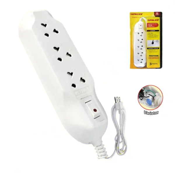 Supresor de pico 3 tomas universales 10AMP con proteccion para niños con toma a tierra 1 switch ON/OFF cable 3mts “OPALUX” color blanco