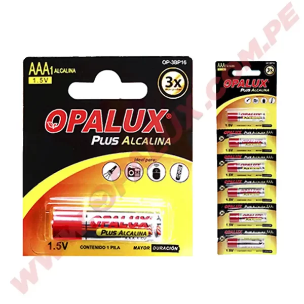 Pila Alcalina AAA Plus 1.5v Blister x 6 unidades individuales 3 veces mas duracion "Opalux"
