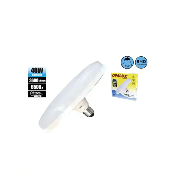 FOCO UFO E27 40W OPALUX 3600LM 6500K 25000HRS LUZ BLANCA 110V-240V