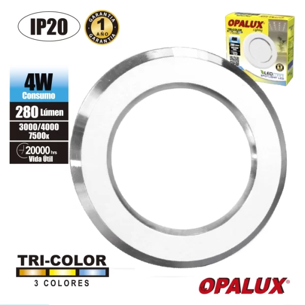 SPOT LIGHT PARA MUEBLE BLANCO C/BORDE SILVER 3CCT "OPALUX" 4W
