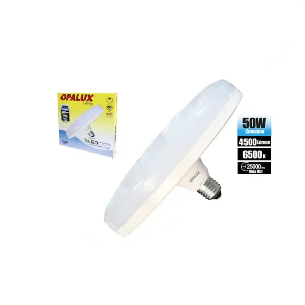 FOCO UFO E27 50W OPALUX 4500LM 6500K 25000HRS LUZ BLANCA 110V-240V