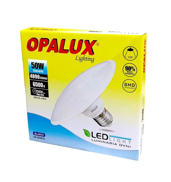 FOCO UFO 50W OPALUX 4890LM 7000K LUZ DIA 160° 220V