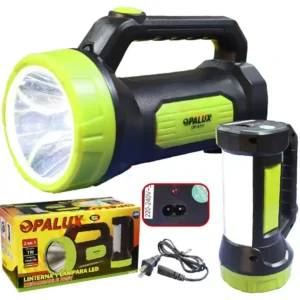 Linterna recargable LED 1W “Opalux” 50 MTS con lámpara de 16 led, 4 Hrs linterna, 2 hrs modo lámpara