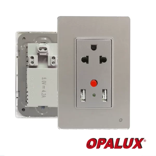 Toma Mixta USB 4.2a + Universal con toma tierra 15A Medidas: Altura 12 cm x Ancho7.5 cm