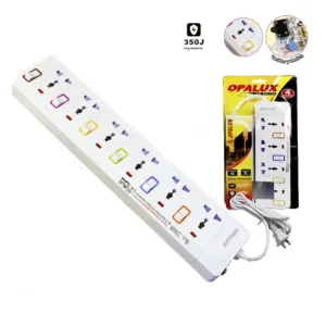 Supresor de pico 6 tomas multiples 10AMP con protector para niños 6 switch ON/OFF cable 3mts toma a tierra "OPALUX" 18AWG color blanco