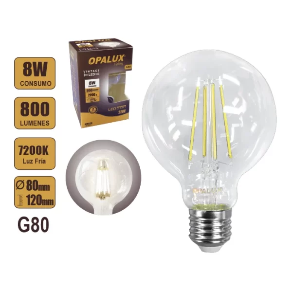 FOCO VINTAGE E27 8W OPALUX G80 7200K 185-265V
