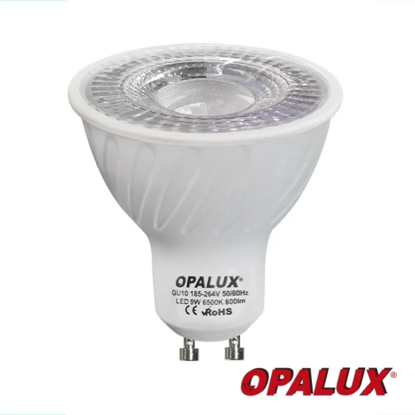 FOCO DICROICO LED 9W LUZ BLANCA "OPALUX" 800LM 8000K GU10 38° 100-240VAC Ø5CM 5.4CM ALTO.CJX100