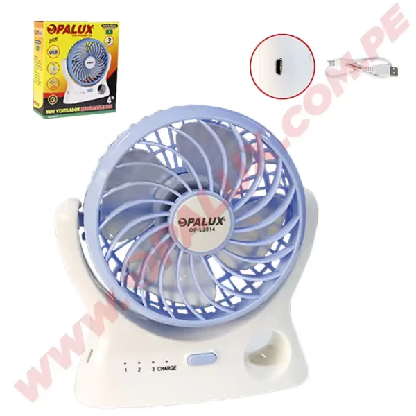 Ventilador portatil 4" recargable USB 360º de mesa 3 velocidades "Opalux"