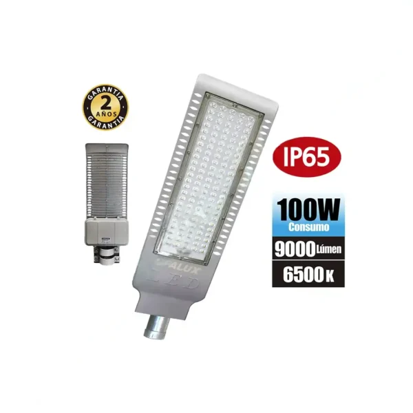 LUMINARIA DE ALUMBRADO PÚBLICO 100W OPALUX 6500K 9000LM 120 LEDS  LUZ BLANCA IP65 85V-265V CON FOTOCELDA