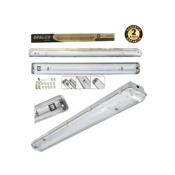 LUMINARIA HERMETICA 2X36W OPALUX PARA EXTERIORES DE POLICARBONATO IP65 EXTRA RESISTENTE PARA 2 FLUORESCENTES LED 18W INC TERMINALES LISTAS PARA CONECTAR
