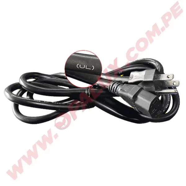 Cable Poder 5mts certificado "UL" 14AWG toma a tierra enchufe plano 15AMP 250v