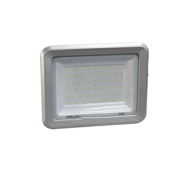 REFLECTOR LED 50W OPALUX 54 LED 4500LM 6500K DELGADO SLIM COLOR GRIS PLATA LUZ BLANCA IP65 EXTERIORES 185-265V