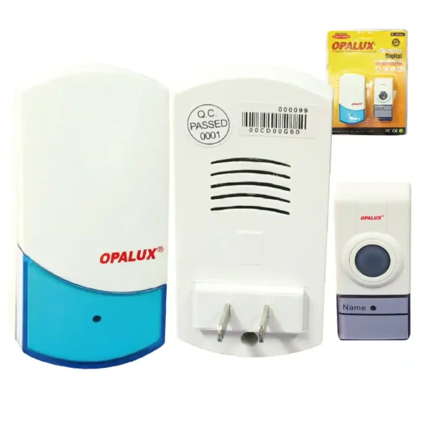 Timbre inalambrico  70MTS con 58 melodias 3 intensidades de sonido pulsador usa pila (incluida) y receptor con enchufe a 220v