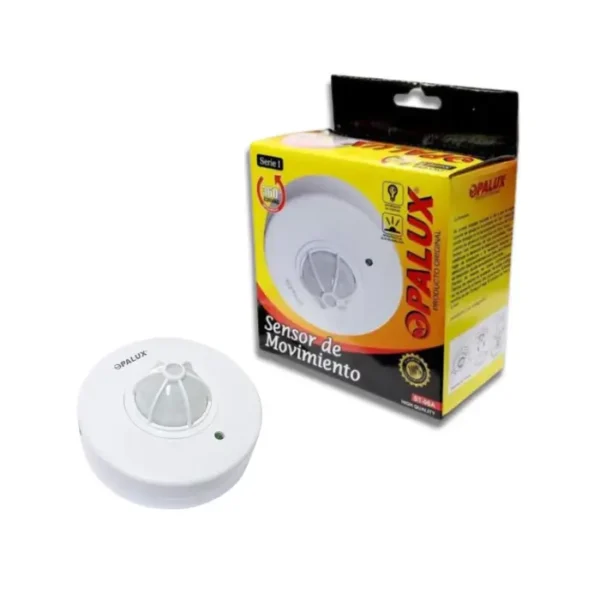 Sensor de movimiento 360° para techo detección a  6 mts horizontal tecnología PIR instalación hasta 4mts altura tiempo 10 seg – 7 min.
