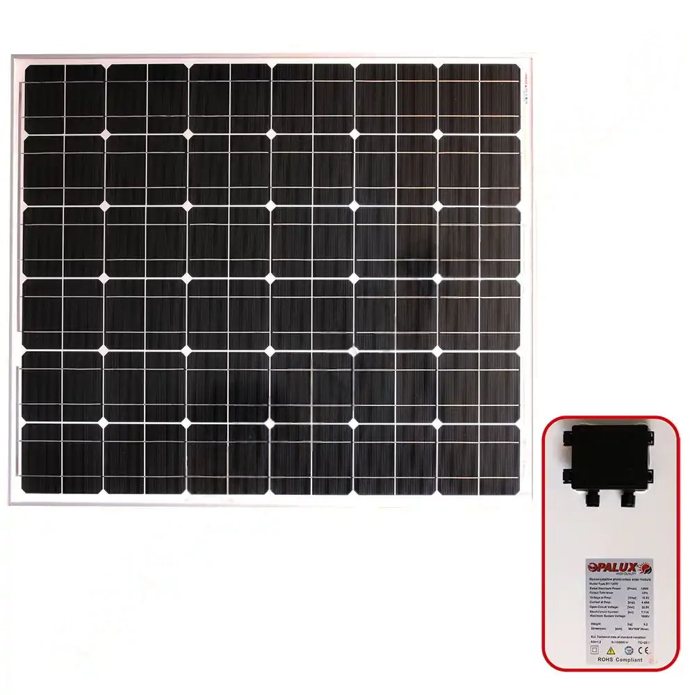 Panel Solar 120W 12v Monocristalino IP-67 “Opalux” 100% Real Fabrica VMP 18.5v IMP 6.49AMP  especial para cielos nublados o soleados