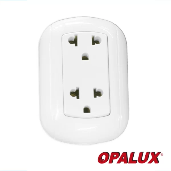 TOMACORRIENTE UNIVERSAL DOBLE BLANCO "OPALUX" 2P+T 15A 250V, MASTER 200