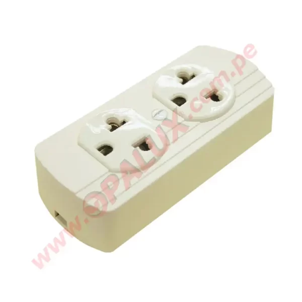 Tomacorriente universal doble para extensiones con toma a tierra 10A 250V color crema
