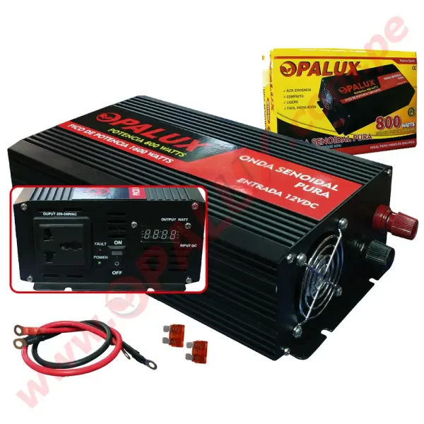 Inversor Onda Pura  800W Pico 1600W “Opalux” 12v a 220v para paneles solares