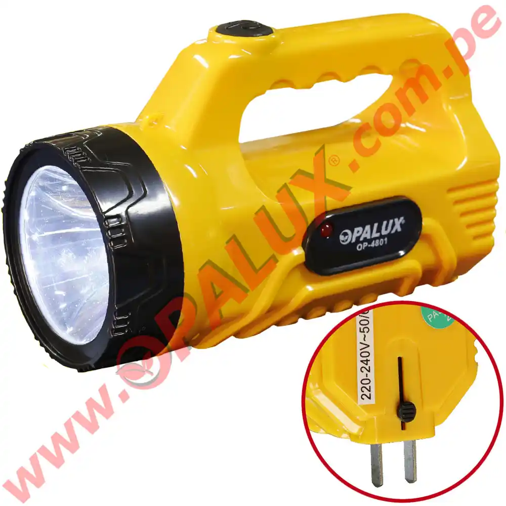 Linterna recargable LED 3W “Opalux” 90 MTS luz alta 2hrs y luz baja 8 hrs  color amarillo - OPALUX - LIFE