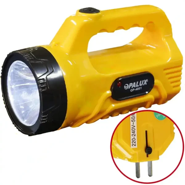 Linterna recargable LED 3W “Opalux” 90 MTS luz alta 2hrs y luz baja 8 hrs color amarillo