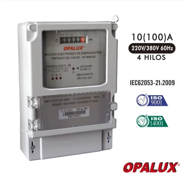 MEDIDOR DE ENERGIA TRIFASICO ANALOGO "OPALUX" 4 HILOS 10(100)A 220V/380V 60HZ CJX10