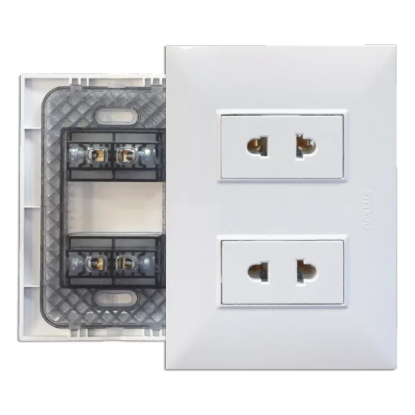 TOMACORRIENTE DOBLE "OPALUX" EMP DOS DADOS 15AMP P/EMPOTRAR