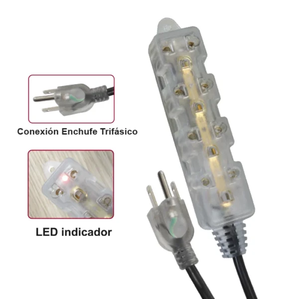 EXTENSOR UNIVERSAL "OPALUX" CON 4 ENTRADAS UNIVERSALES CON TOMA TIERRA, MATERIAL COBRE, 10 METROS