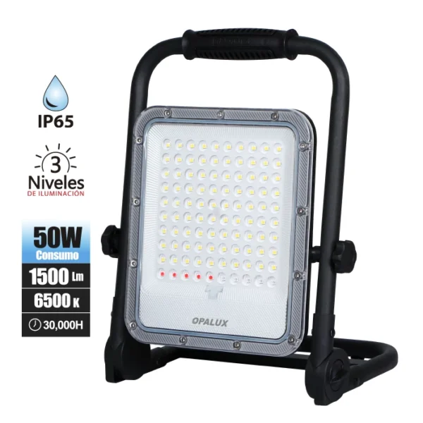 REFLECTOR PORTATIL LED, "OPALUX" 50W, 1500LM, RECARGABLE MASTERX10