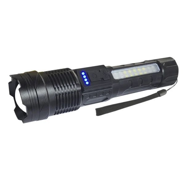 LINTERNA TACTICA MULTIFUNCION 10W "OPALUX" 1100LM, 7 MODOS DE ILUMINACION, BATERIA LITIO 18650, 1200MAH, ILUMINACION EMERGENCIA ROJO Y AZUL