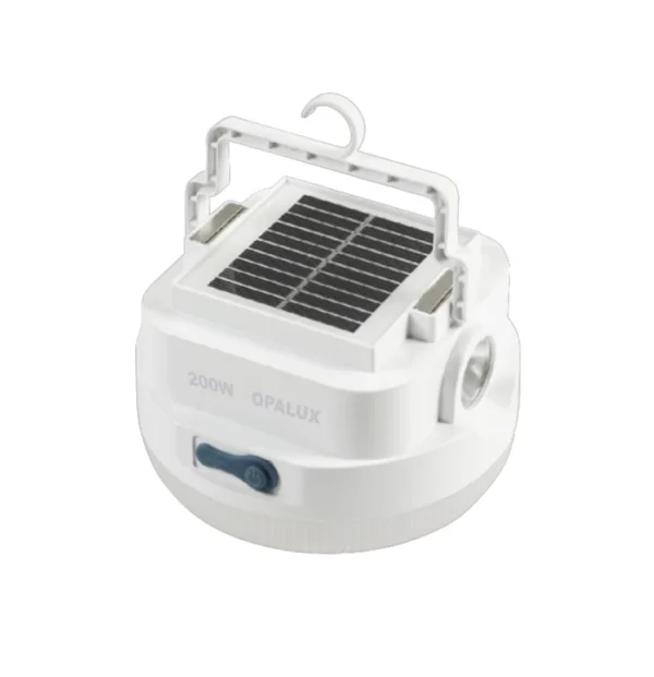 LAMPARA CON LINTERNA PÓRTATIL RECARGABLE CON PANEL SOLAR 200W "OPALUX" 12000K